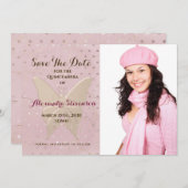 Blush Gold Butterfly Quinceañera Save The Date (Vorne/Hinten)