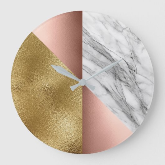 Blush Gold Carrara Marmor Grau Geometrie Glas Rosa Große Wanduhr (Vorderseite)