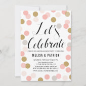 Blush & Gold Confetti Polka Dots Engagement Party Einladung (Vorderseite)