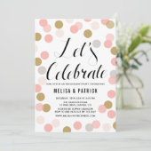 Blush & Gold Confetti Polka Dots Engagement Party Einladung (Stehend Vorderseite)