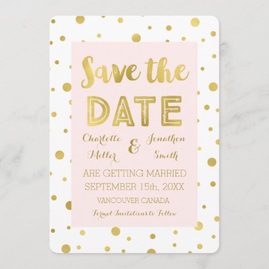 Blush Gold Confetti Wedding Foto Save the Date (Vorderseite)