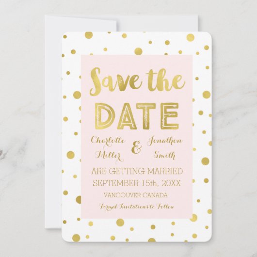 Blush Gold Confetti Wedding Foto Save the Date (Vorderseite)