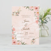 Blush & Gold: Eine blumengeschmackvolle Hochzeitsf Einladung (Stehend Vorderseite)