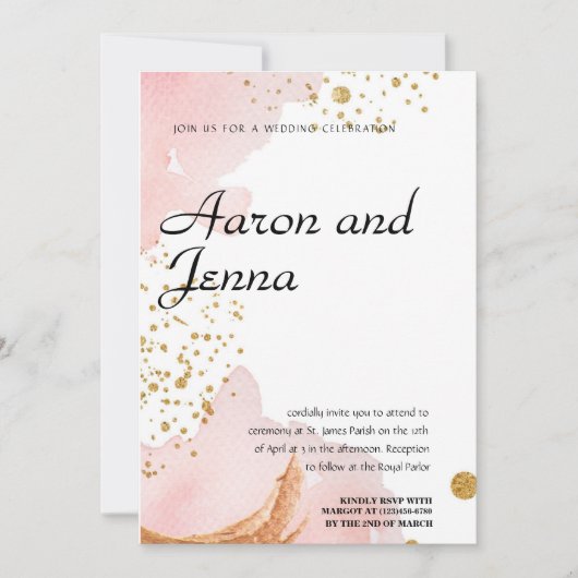 Blush & Gold Elegante Abstrakte Hochzeitseinladung Einladung (Vorderseite)