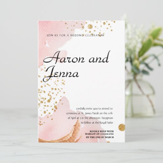 Blush & Gold Elegante Abstrakte Hochzeitseinladung Einladung (Stehend Vorderseite)