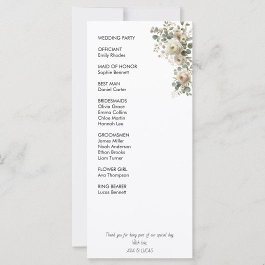 Blush & Gold elegante Hochzeitsprogrammkarte (Rückseite)