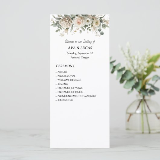 Blush & Gold elegante Hochzeitsprogrammkarte (Stehend Vorderseite)