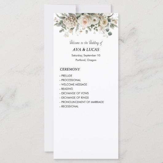 Blush & Gold elegante Hochzeitsprogrammkarte (Vorderseite)