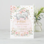 Blush Gold Elephant Blumenmoon Stars Baby Dusche Einladung (Stehend Vorderseite)
