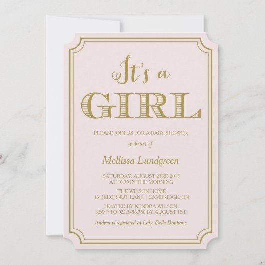 Blush & Gold Es ist eine Girl Baby Dusche Einladun Einladung (Vorderseite)