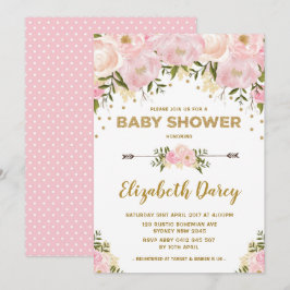 Blush Gold Floral Baby Dusche Hütte Chic Einladung