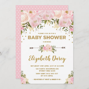 Blush Gold Floral Baby Dusche Hütte Chic Einladung