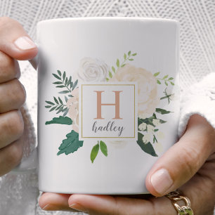 Blush Gold Floral Bouquet Custom Monogram Kaffeetasse