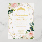 Blush Gold Floral Butterfly Quinceanera Folieneinladung (Vorderseite)