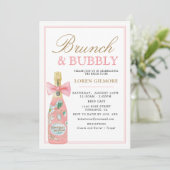 Blush Gold Floral Champagne Bridal Brunch Einladung (Stehend Vorderseite)