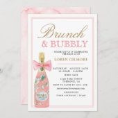 Blush Gold Floral Champagne Bridal Brunch Einladung (Vorne/Hinten)