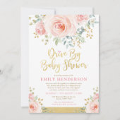 Blush Gold Floral Drive by Baby Shower Quarantäne Einladung (Vorderseite)