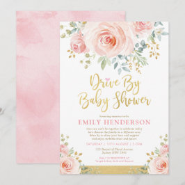 Blush Gold Floral Drive by Baby Shower Quarantäne Einladung