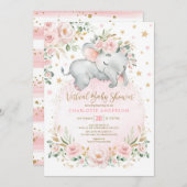 Blush Gold Floral Elephant Virtual Baby Dusche Einladung (Vorne/Hinten)