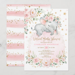 Blush Gold Floral Elephant Virtual Baby Dusche Einladung