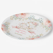 Blush Gold Floral Fox Boho Woodland Babydusche Pappteller (Schrägansicht)