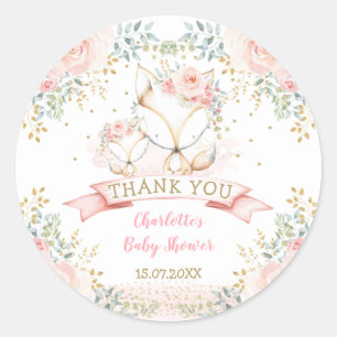 Blush Gold Floral Fox Boho Woodland Babydusche Runder Aufkleber