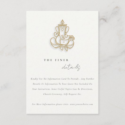 Blush Gold Floral Ganesh Indian Wedding Details Begleitkarte (Vorderseite)