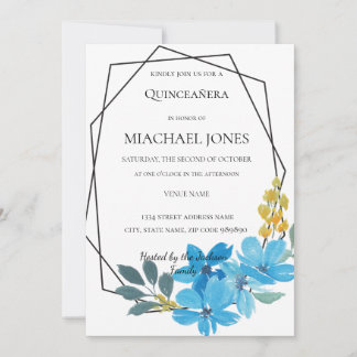 Blush Gold Floral Geometric Quinceanera Einladung