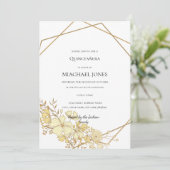 Blush Gold Floral Geometric Quinceanera Einladung (Stehend Vorderseite)