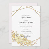 Blush Gold Floral Geometric Quinceanera Einladung (Vorne/Hinten)