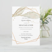 Blush Gold Floral Geometric Quinceanera Einladung (Stehend Vorderseite)