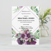 Blush Gold Floral Geometric Quinceanera Einladung (Stehend Vorderseite)