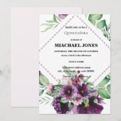 Blush Gold Floral Geometric Quinceanera Einladung (Vorne/Hinten)