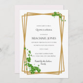 Blush Gold Floral Geometric Quinceanera Einladung (Vorne/Hinten)