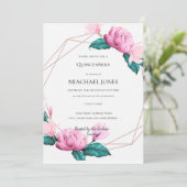 Blush Gold Floral Geometric Quinceanera Einladung (Stehend Vorderseite)