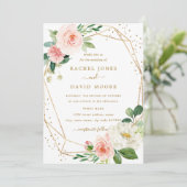 Blush Gold Floral Geometric Wedding Einladung (Stehend Vorderseite)