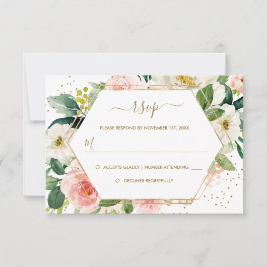 Blush Gold Floral Gold Wedding RSVP (Vorderseite)