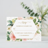 Blush Gold Floral Gold Wedding RSVP Karte (Stehend Vorderseite)