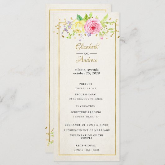 Blush Gold Floral Moderne Hochzeitsfeier Programm (Vorne/Hinten)