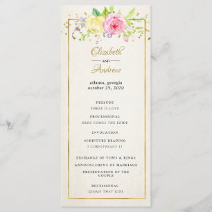 Blush Gold Floral Moderne Hochzeitsfeier Programm