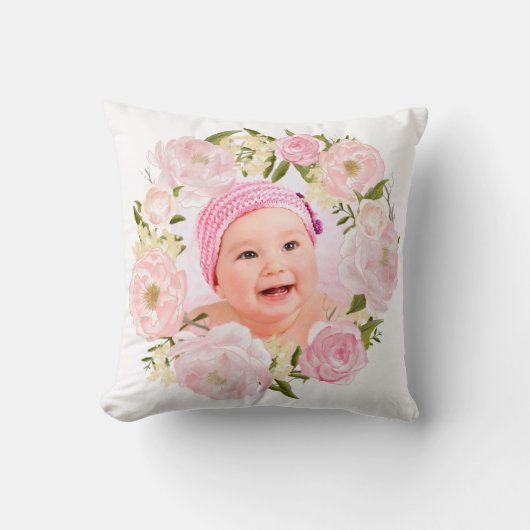 Blush Gold Floral Monogram Custom Foto Kinderzimme Kissen (Vorderseite)