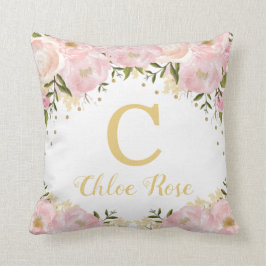 Blush Gold Floral Monogram Custom Foto Kinderzimme Kissen