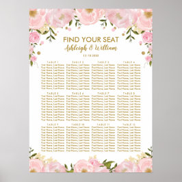 Blush Gold Floral Peonies Hochzeitsdiagramm Poster