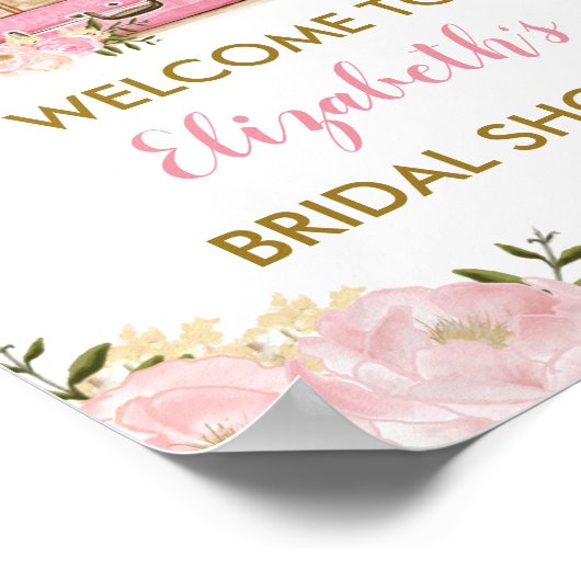 Blush Gold Floral Reiseabenteuer Brautparty Poster (Ecke)