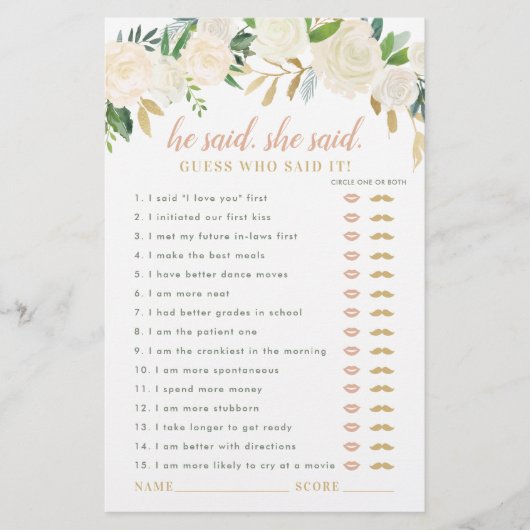 Blush Gold Floral sagte sie Dusche Spiel (Vorderseite)