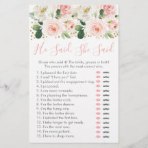 Blush Gold Floral sagte sie sagte Bridal Game