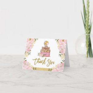 Blush Gold Floral Travel Suitcase Brautparty Dankeskarte