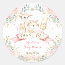 Blush Gold Floral Tribal Woodland Tiere Baby Runder Aufkleber