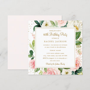 Blush Gold Floral Watercolor 60. Geburtstag Einlad Einladung