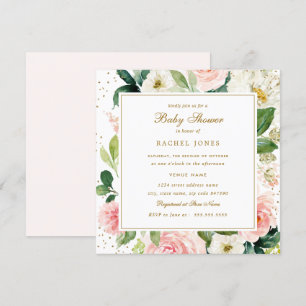 Blush Gold Floral Watercolor Baby Shower Einladung